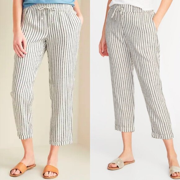 🦋 OLD NAVY Stripe Beach Comfy Pants Size XS Mid-Rise Cropped Linen Blend - Picture 1 of 5